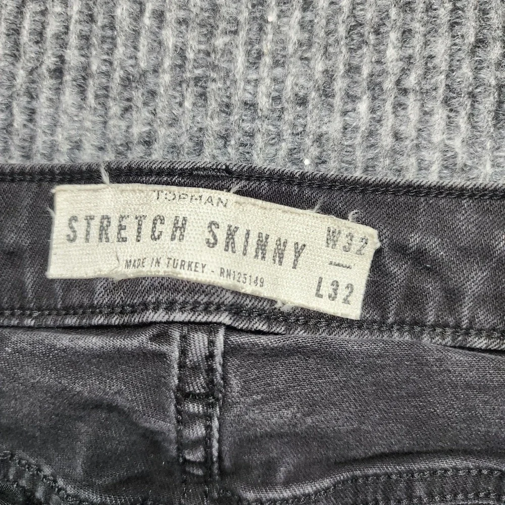 Topman Mens Stretch Skinny Distressed Jeans Washed Black W32 L32 Button Fly